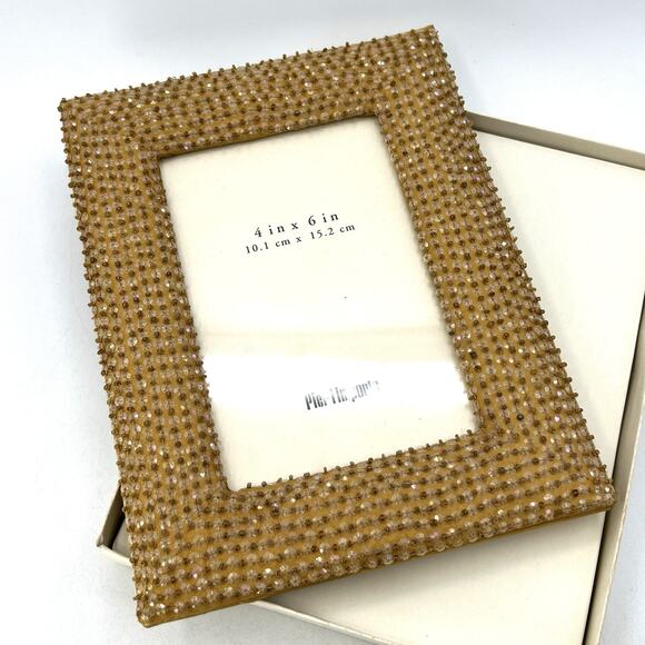 Vintage Pier 1 Gold Beaded Photo Frame 4x6 Sparkle Boho Glam NEW - Picture 1 of 7